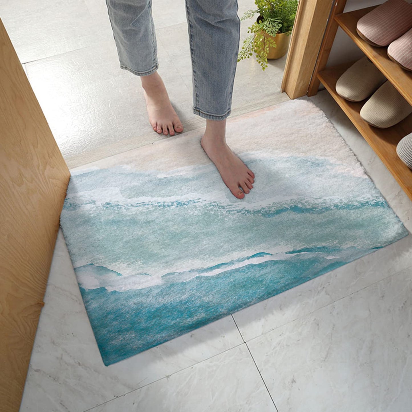 Blue Sea Beach Doormat 16x24In Non-Slip Indoor Rug