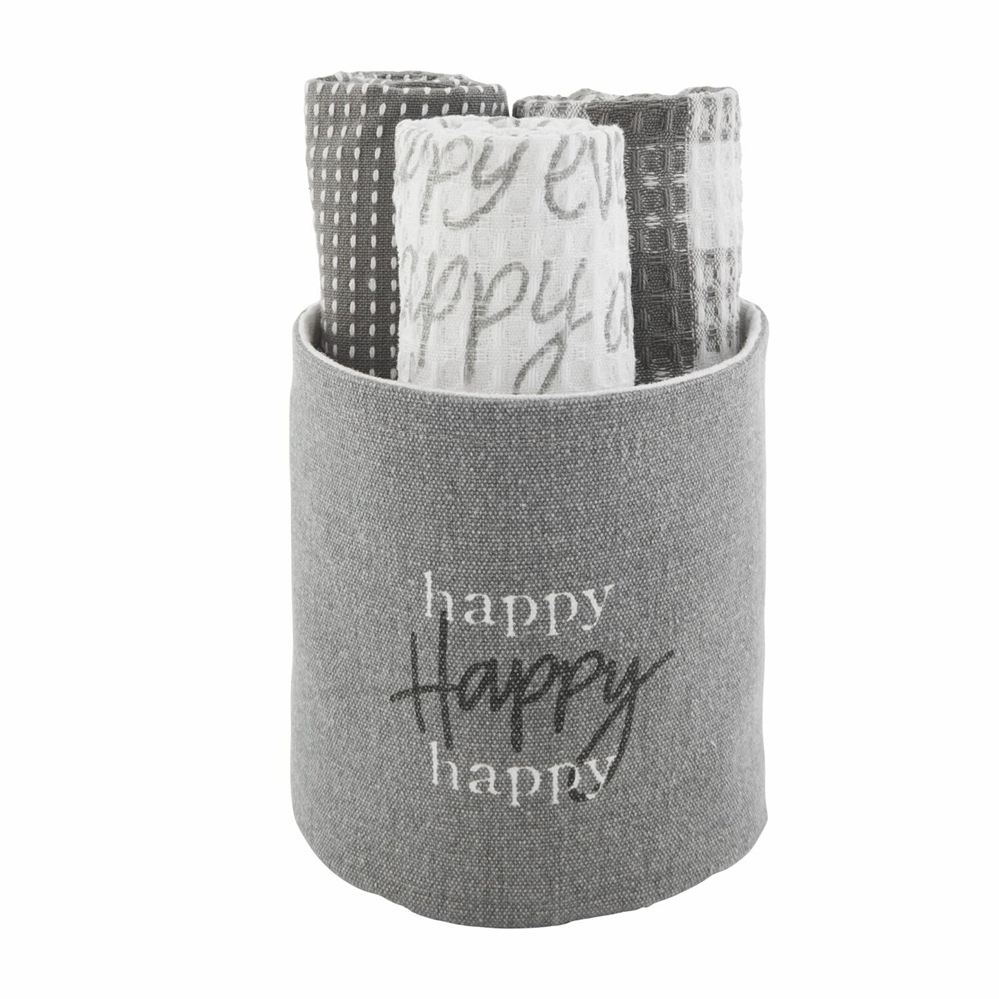 4-Piece Gray Towels Set in Canvas Bucket