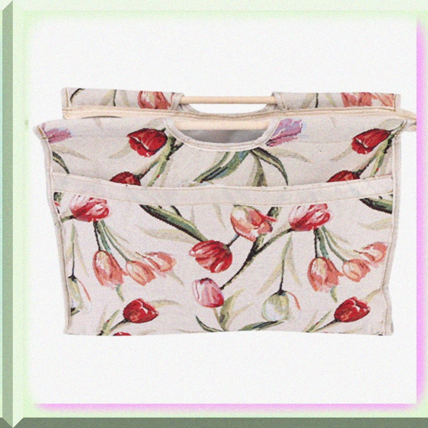 Knitting Tote Bag Woven Fabric with Wood Handle