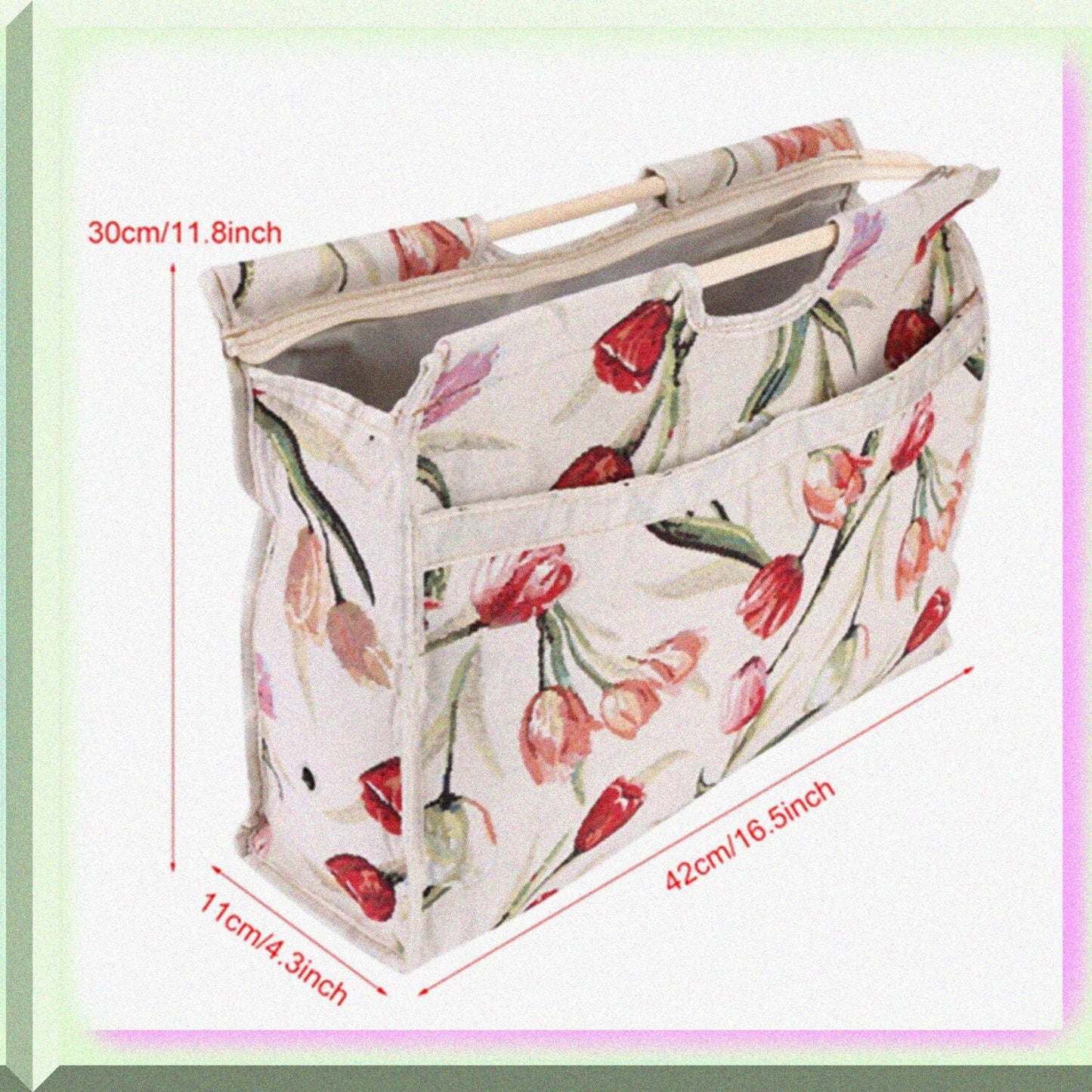 Knitting Tote Bag Woven Fabric with Wood Handle