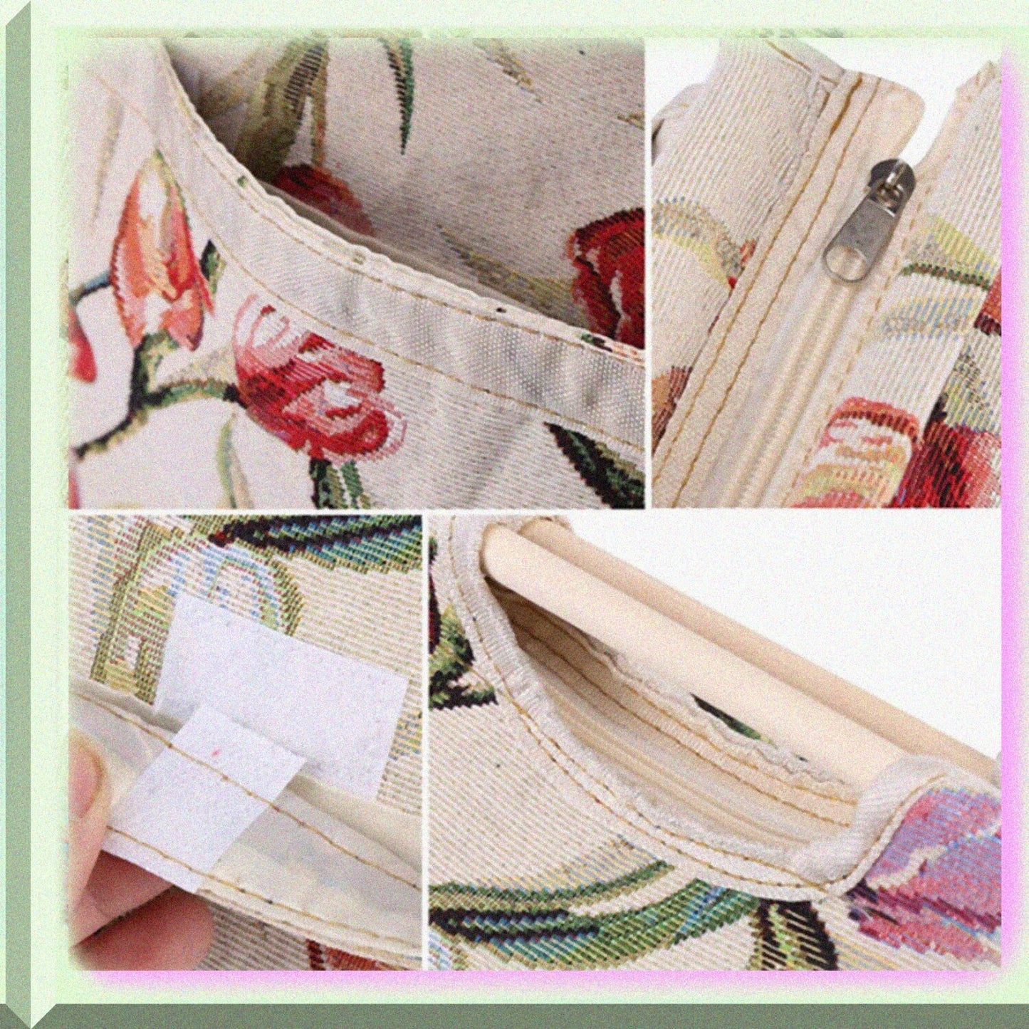 Knitting Tote Bag Woven Fabric with Wood Handle