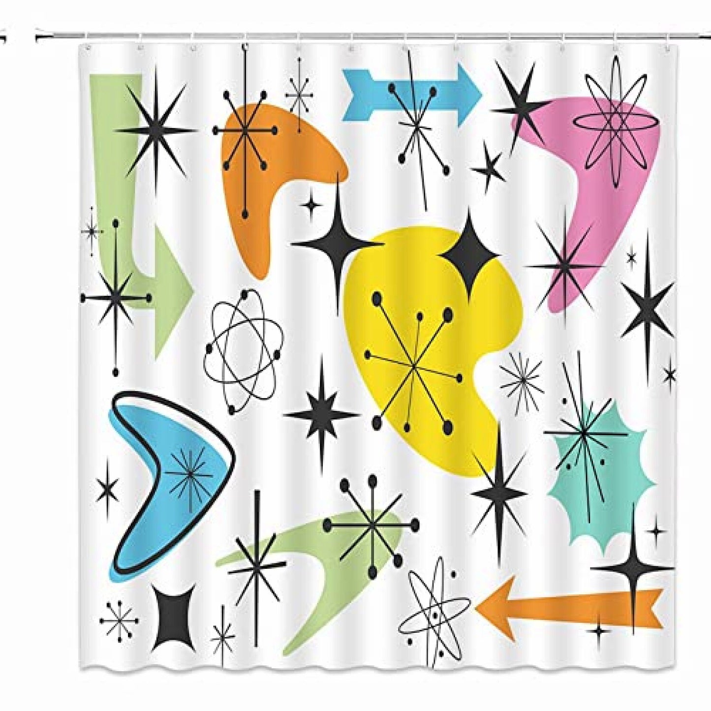 Mid Century Modern Shower Curtain Black Yellow Blue 70x70