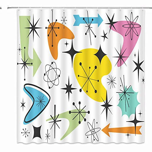 Mid Century Modern Shower Curtain Black Yellow Blue 70x70