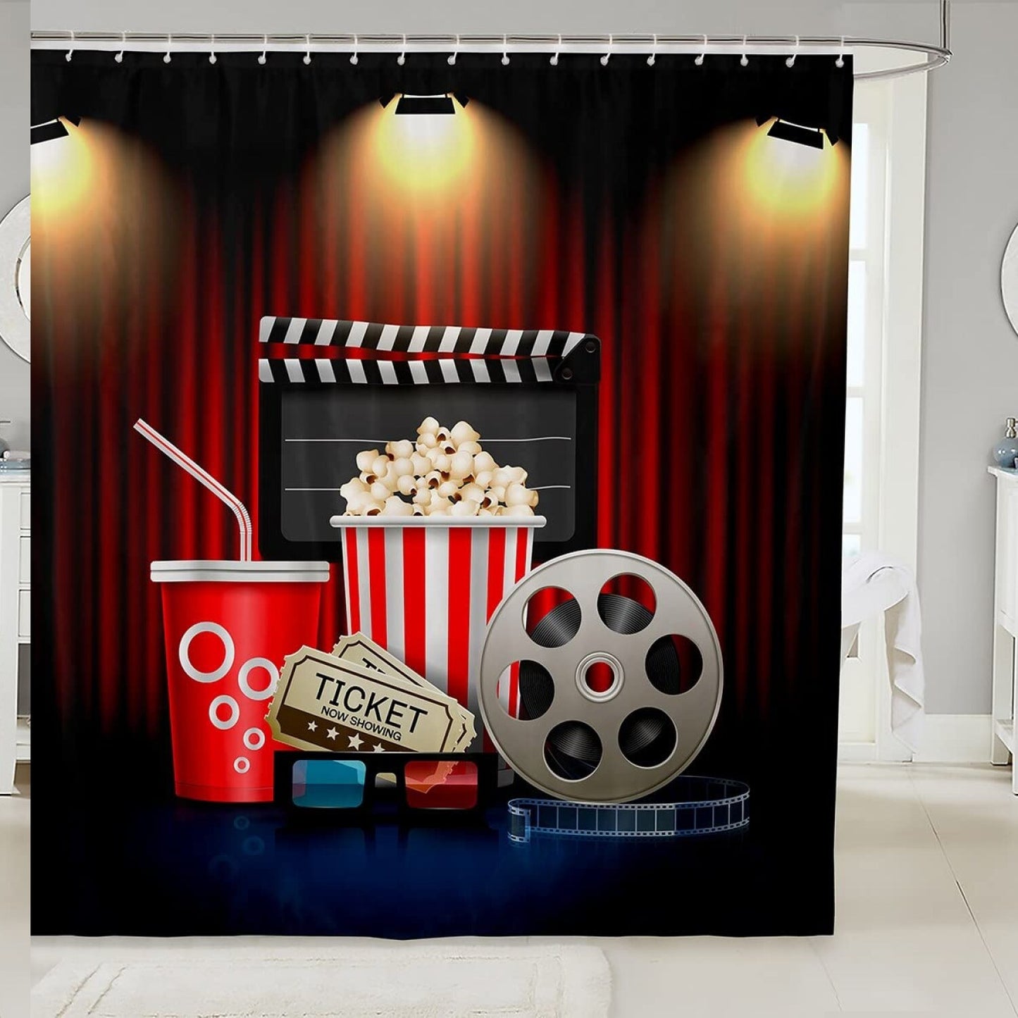 Vintage Cinema Movie Theater Shower Curtain 72x72 Inch