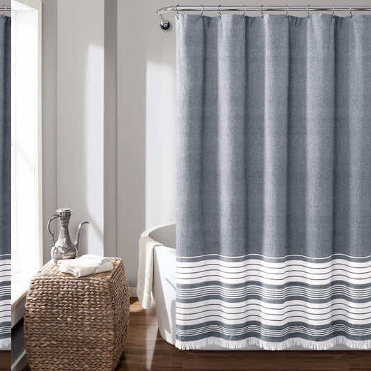 Navy Nantucket Yarn Dyed Cotton Shower Curtain 72x72