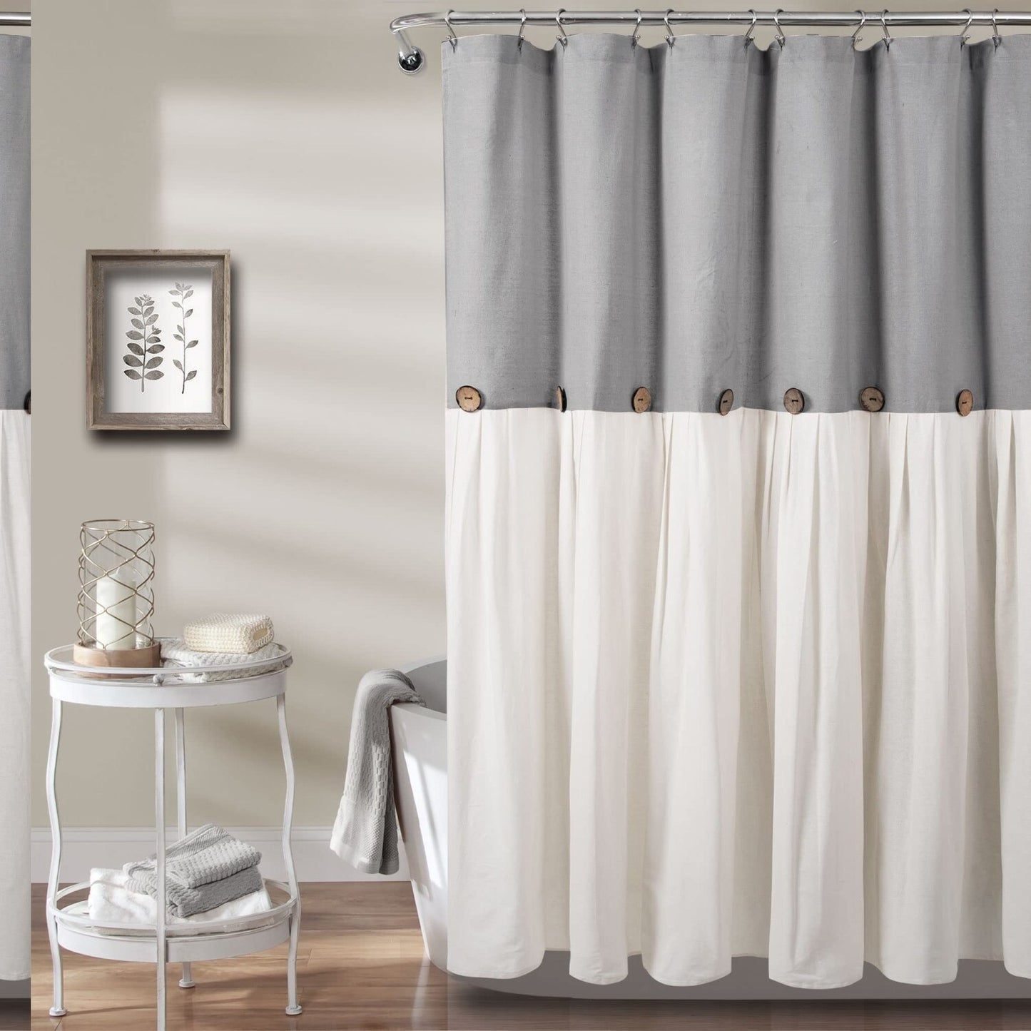 Linen Farmhouse Shower Curtain Gray 72x78