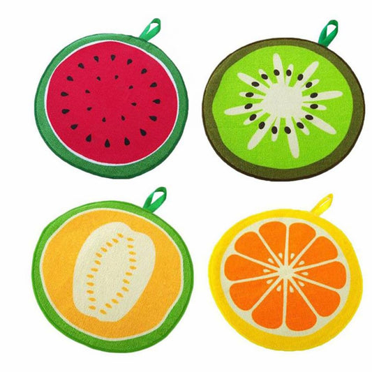 Set of 4 Cartoon Fruit Pattern Microfiber Towels
