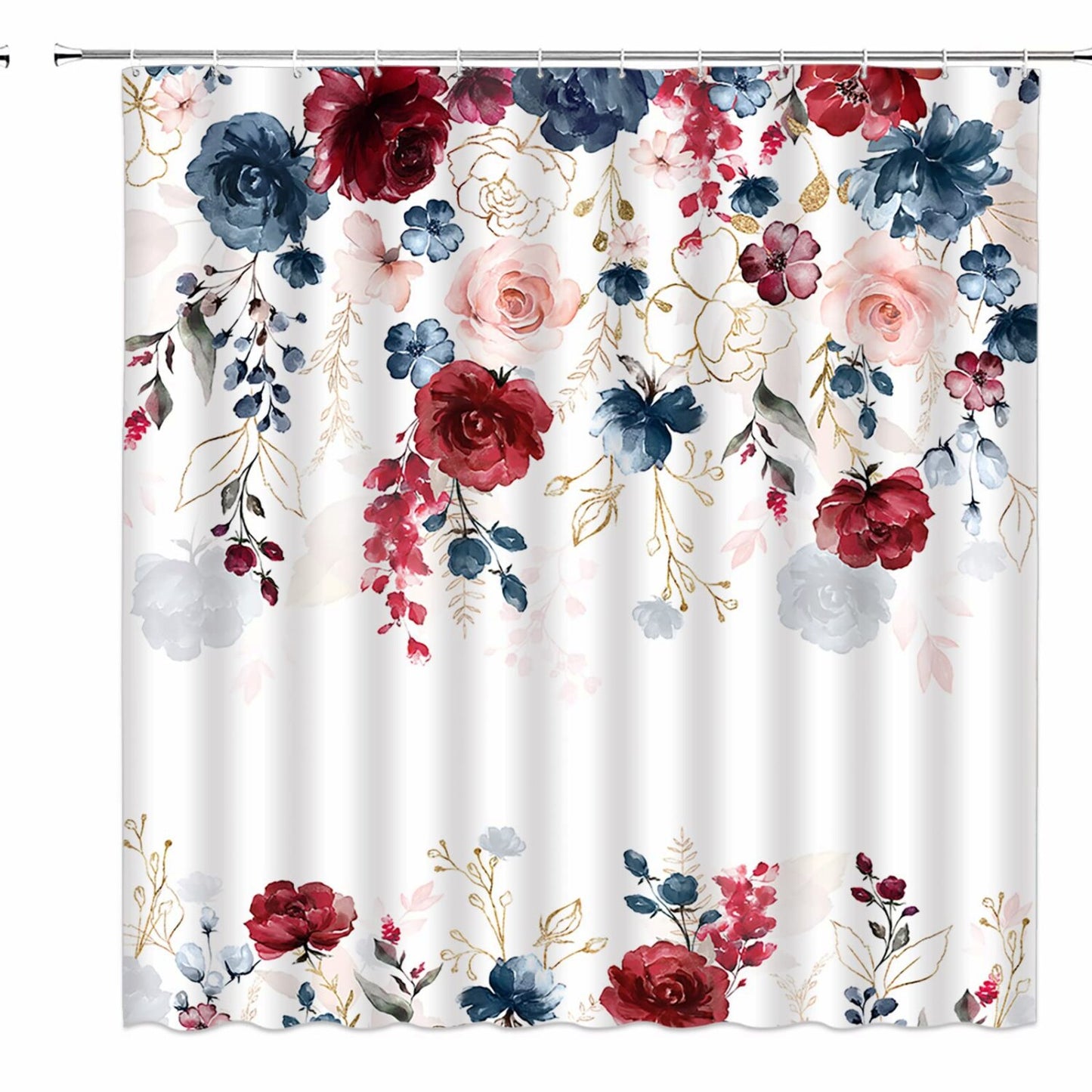 Burgundy Red Floral Shower Curtain 36x70 inches