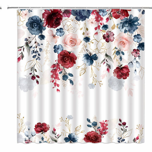 Burgundy Red Floral Shower Curtain 36x70 inches