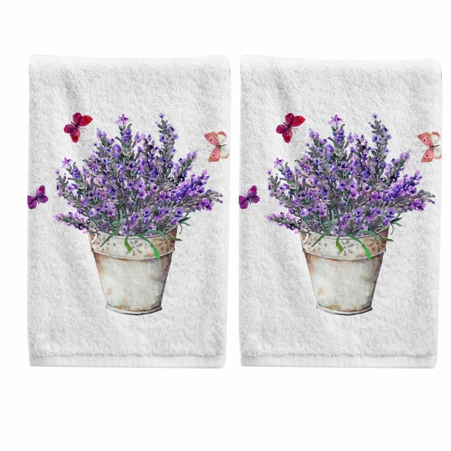 Lavender Butterfly Hand Towels Set of 2