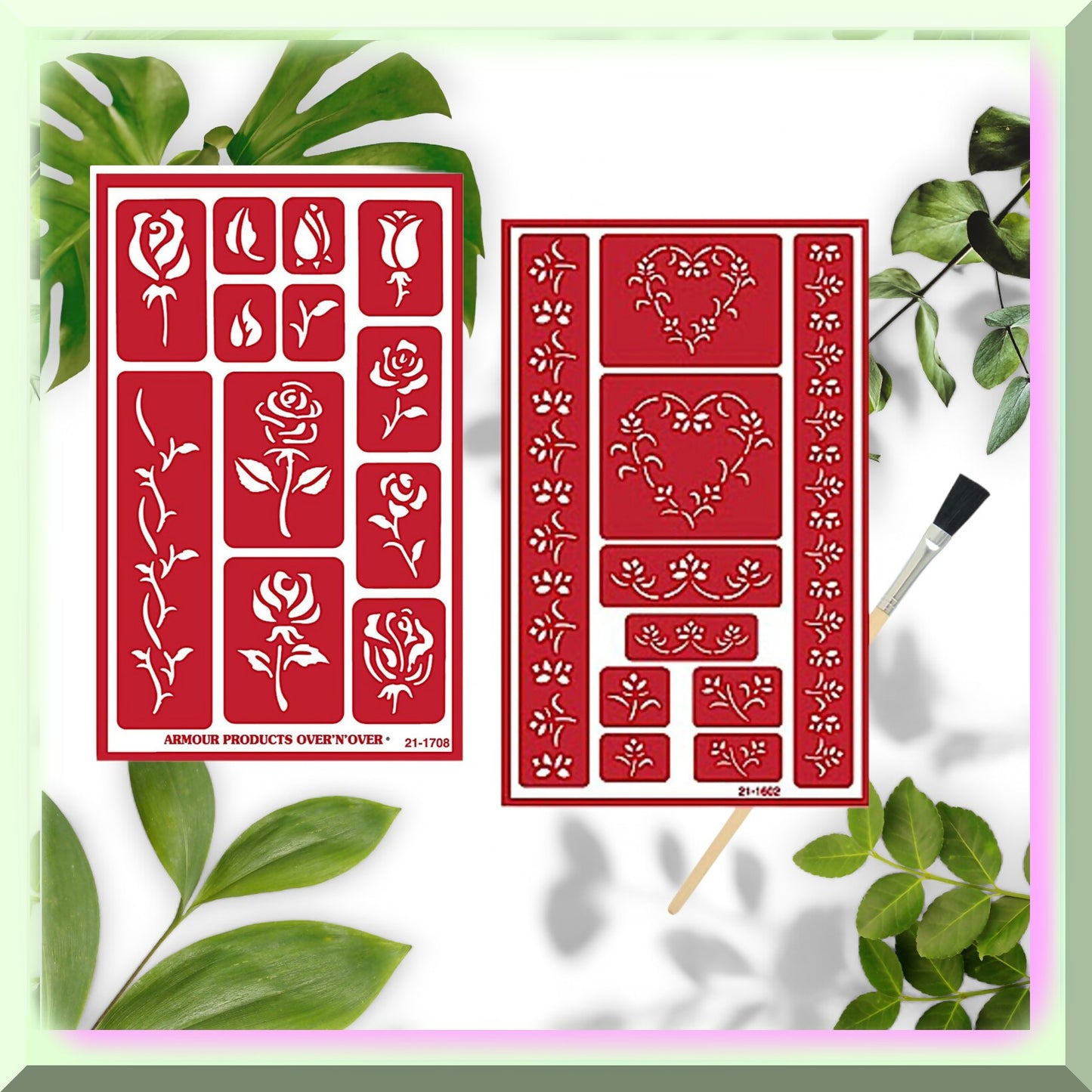 Romantic Rose Hearts Wedding Design Stencil Set