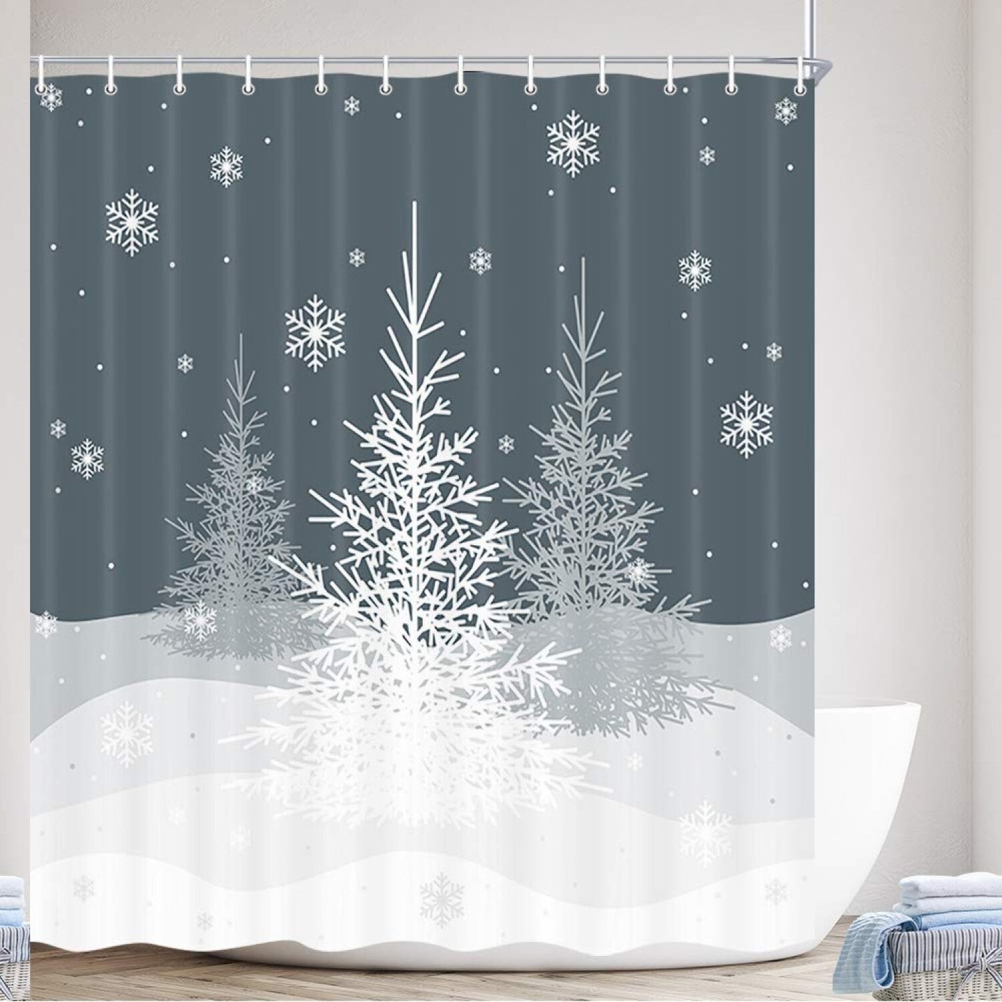 Winter Snowflake Gray Shower Curtain 69x70in