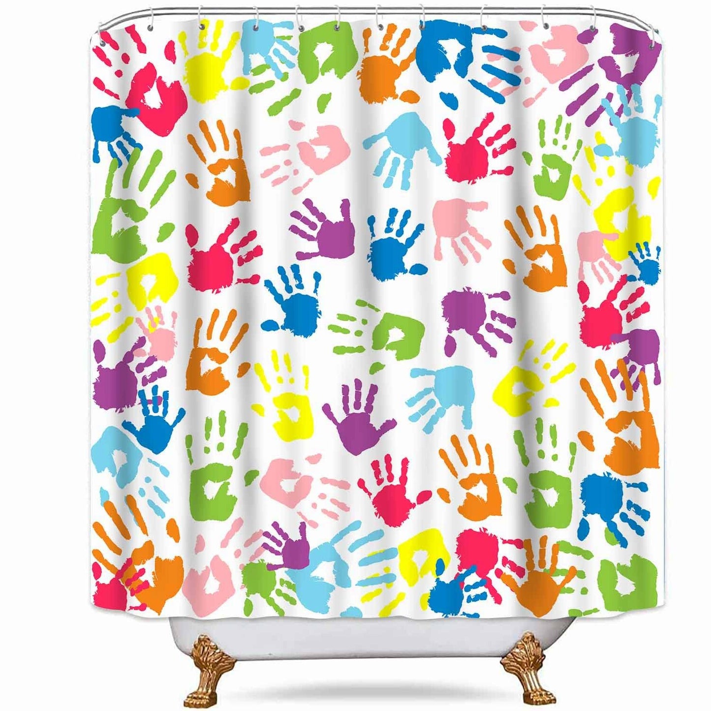 Handprint Watercolor Rainbow Kids Bathroom Curtain 72x72 Inches