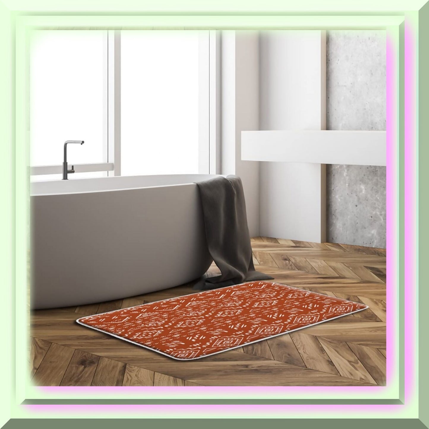 Boho Geometric Orange Bath Mat 18x30
