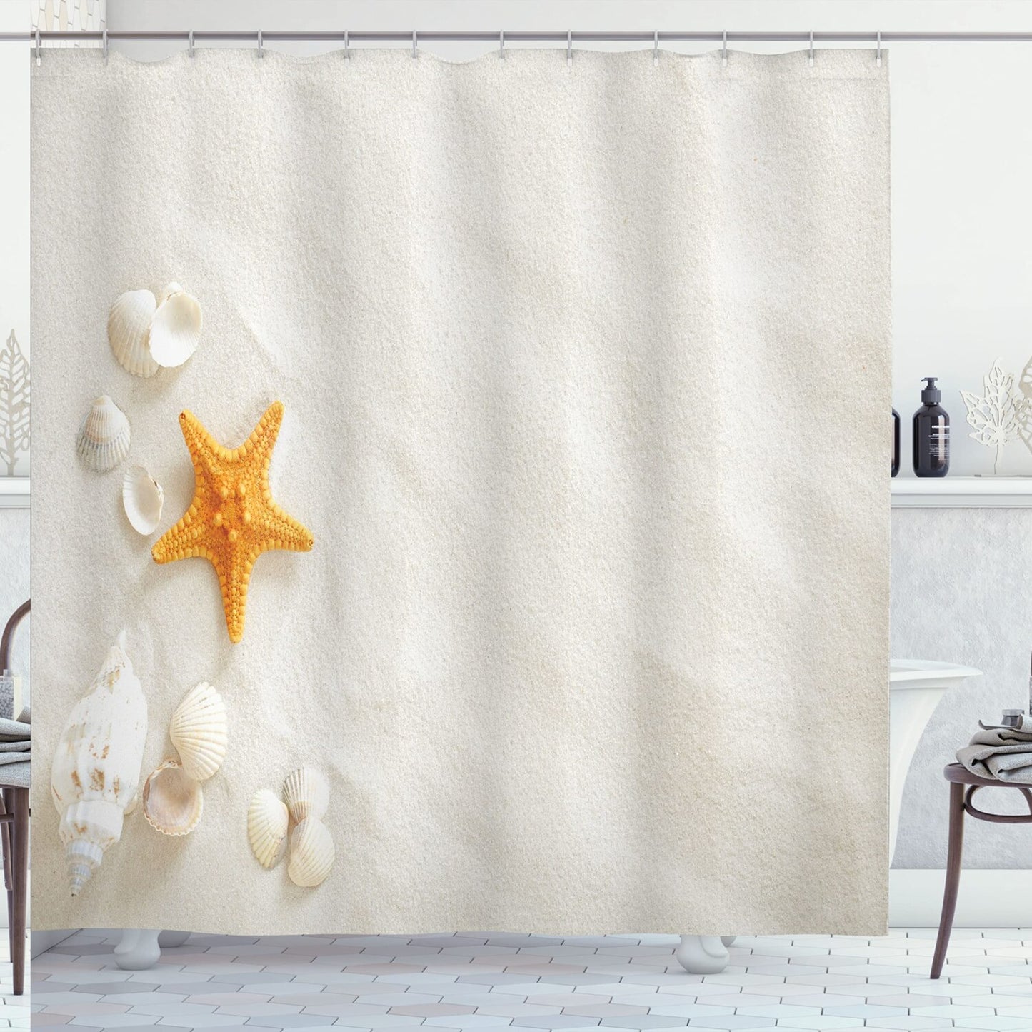 Seashells Beach Marine Shower Curtain 69x75 inches