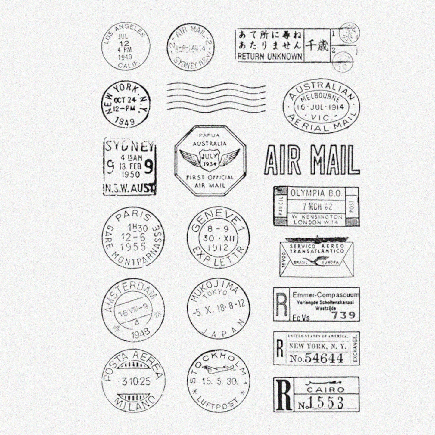 City Commemorative Air Mail Stamp Set for Card Making