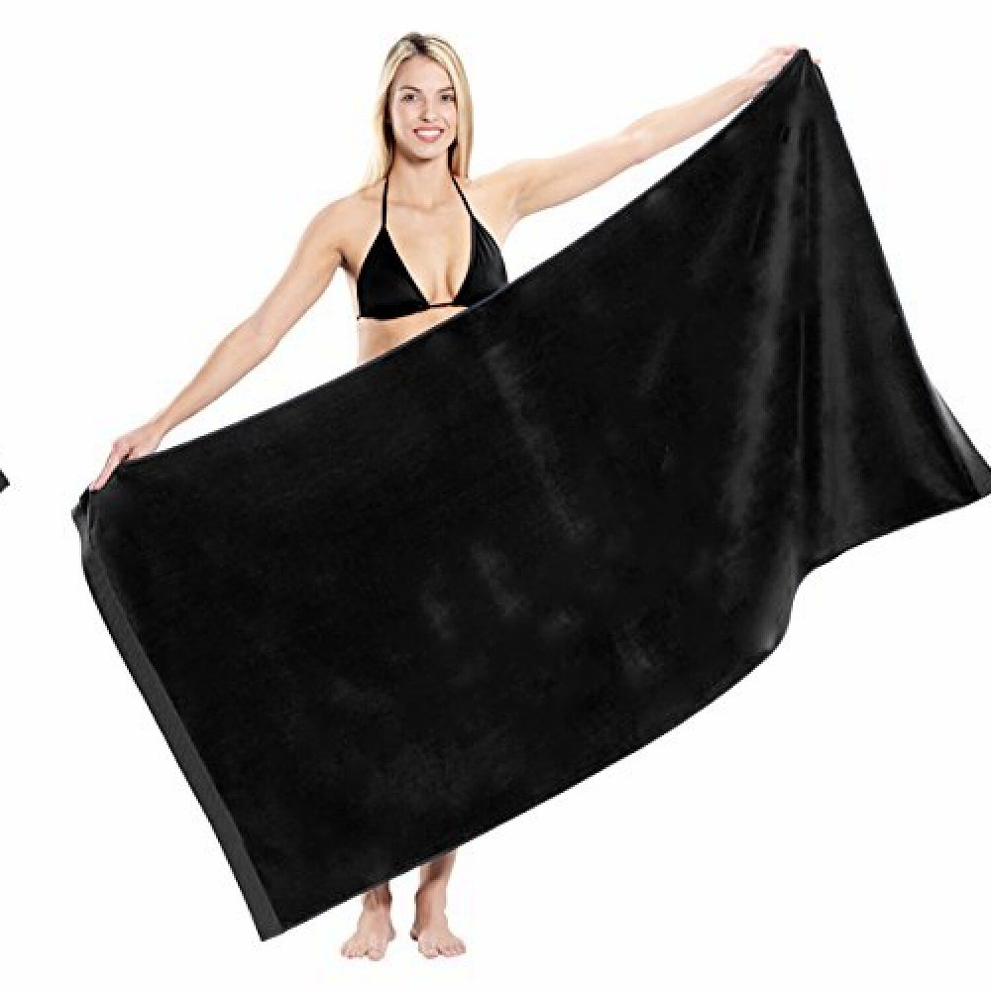 Heavy Weight Jumbo Size Dobby Hem Velour Beach Towel Black