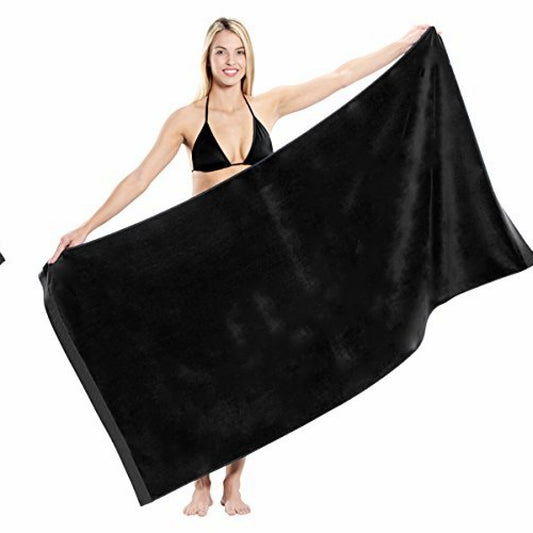 Heavy Weight Jumbo Size Dobby Hem Velour Beach Towel Black