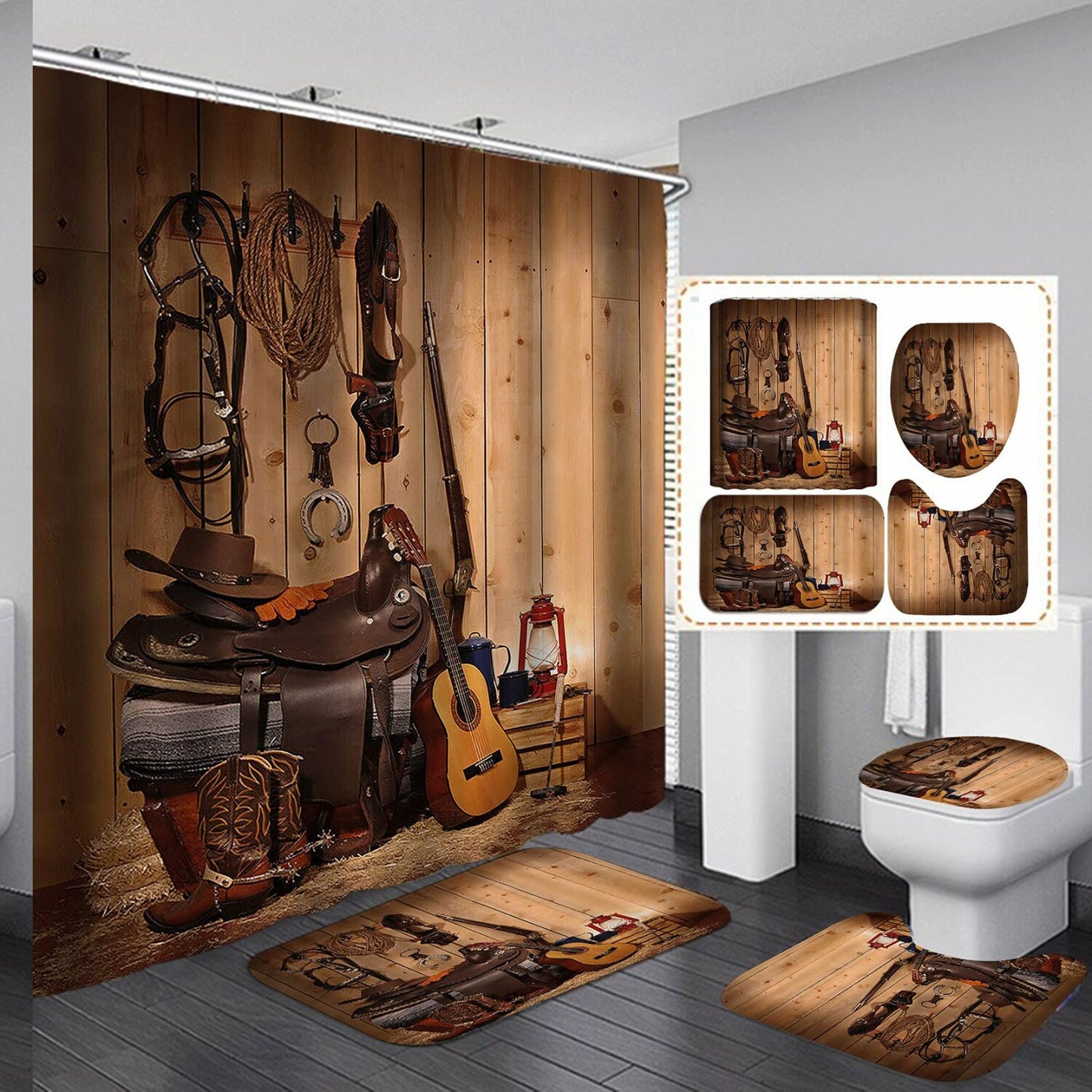 4PCS Vintage Western Cowboy Bathroom Decor Set