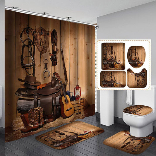 4PCS Vintage Western Cowboy Bathroom Decor Set