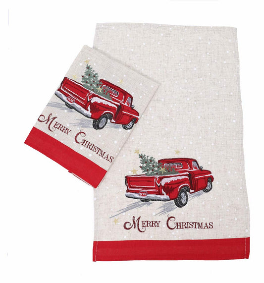 Merry Truck Decorative Towels 14"x22" Natural