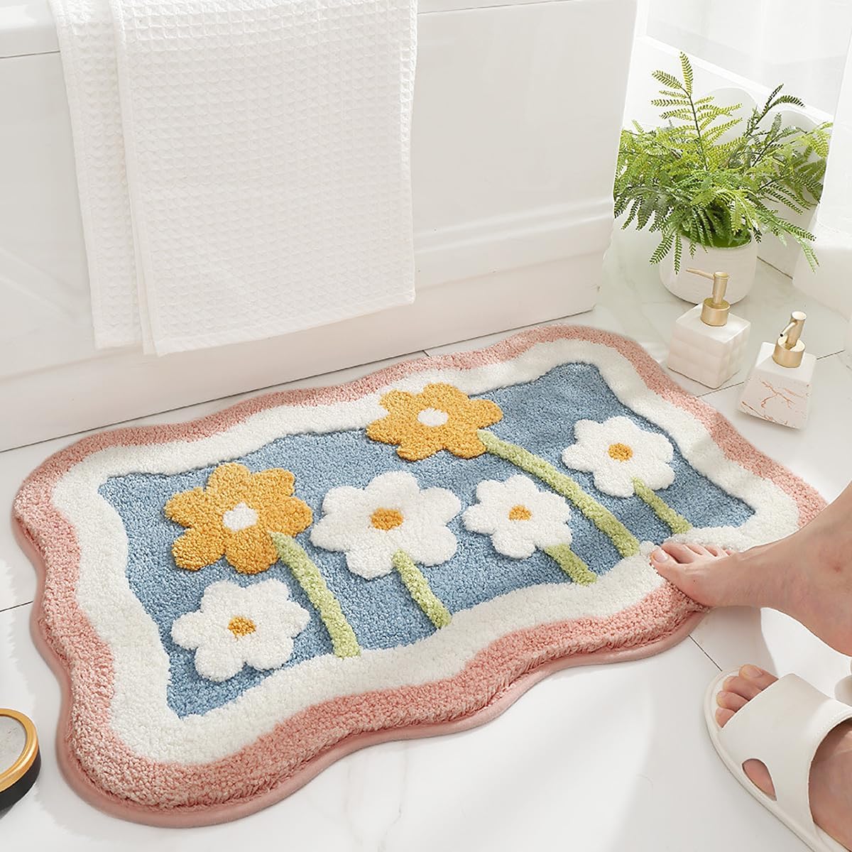 Blue Microfiber Bathroom Rug 19.6 x 31.5 Inches