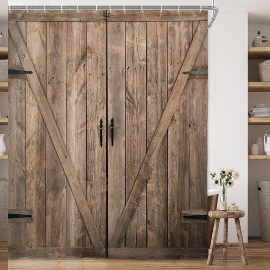 Brown Wooden Farmhouse Shower Curtain 69x70in