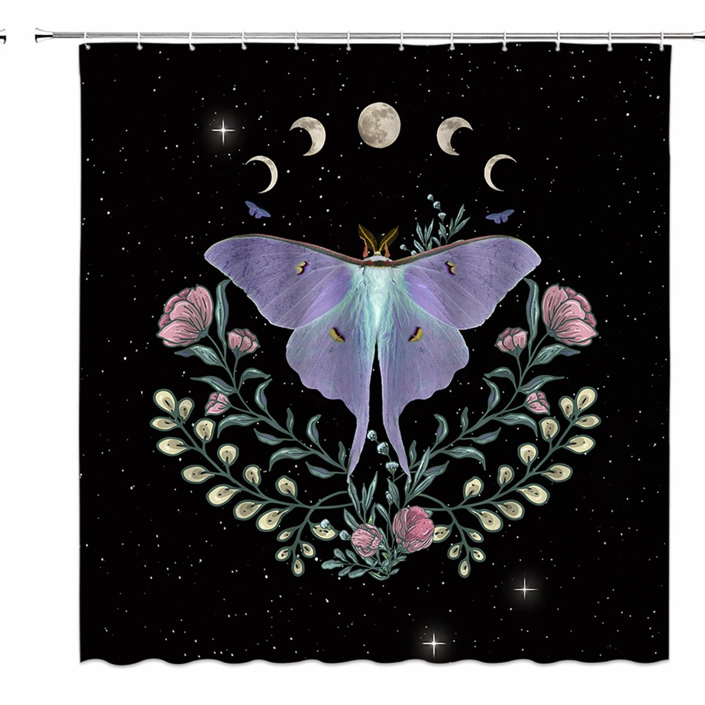 Moth Shower Curtain Purple Black 70x70 Inch