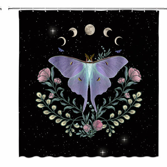 Moth Shower Curtain Purple Black 70x70 Inch