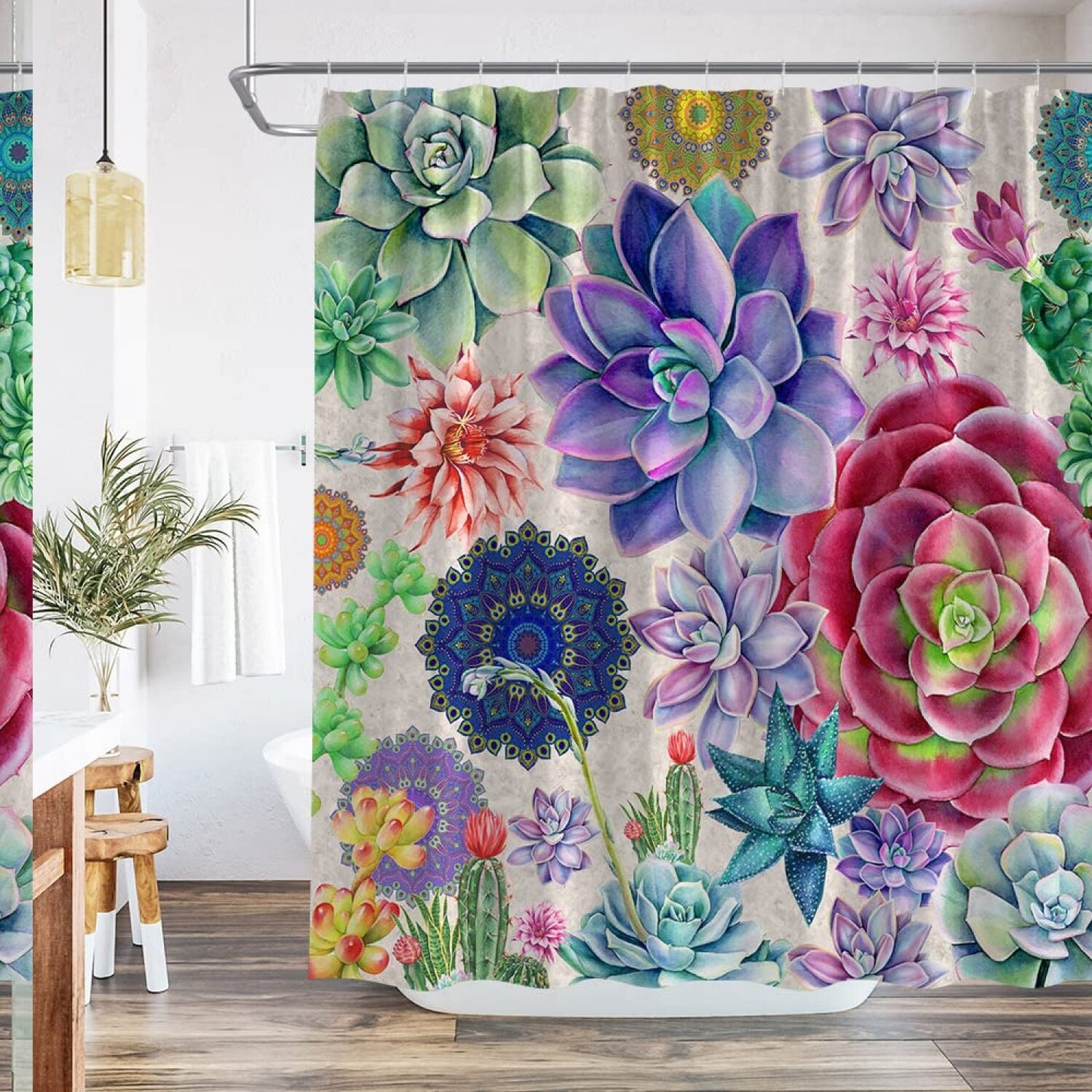 Boho Succulents Shower Curtain 70x70 Inch