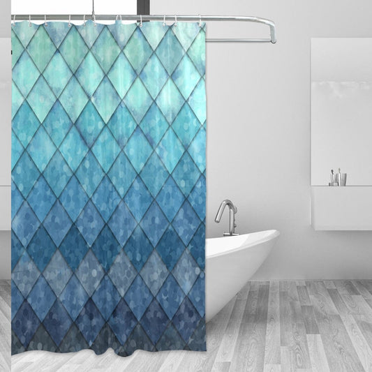 Ocean Blue Teal Mermaid Fish Scales Shower Curtain 72x72 Inch