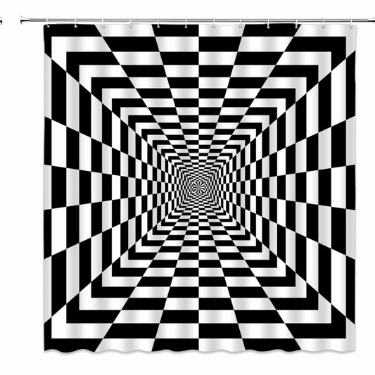 Optical Illusion Shower Curtain Black White Checkboard