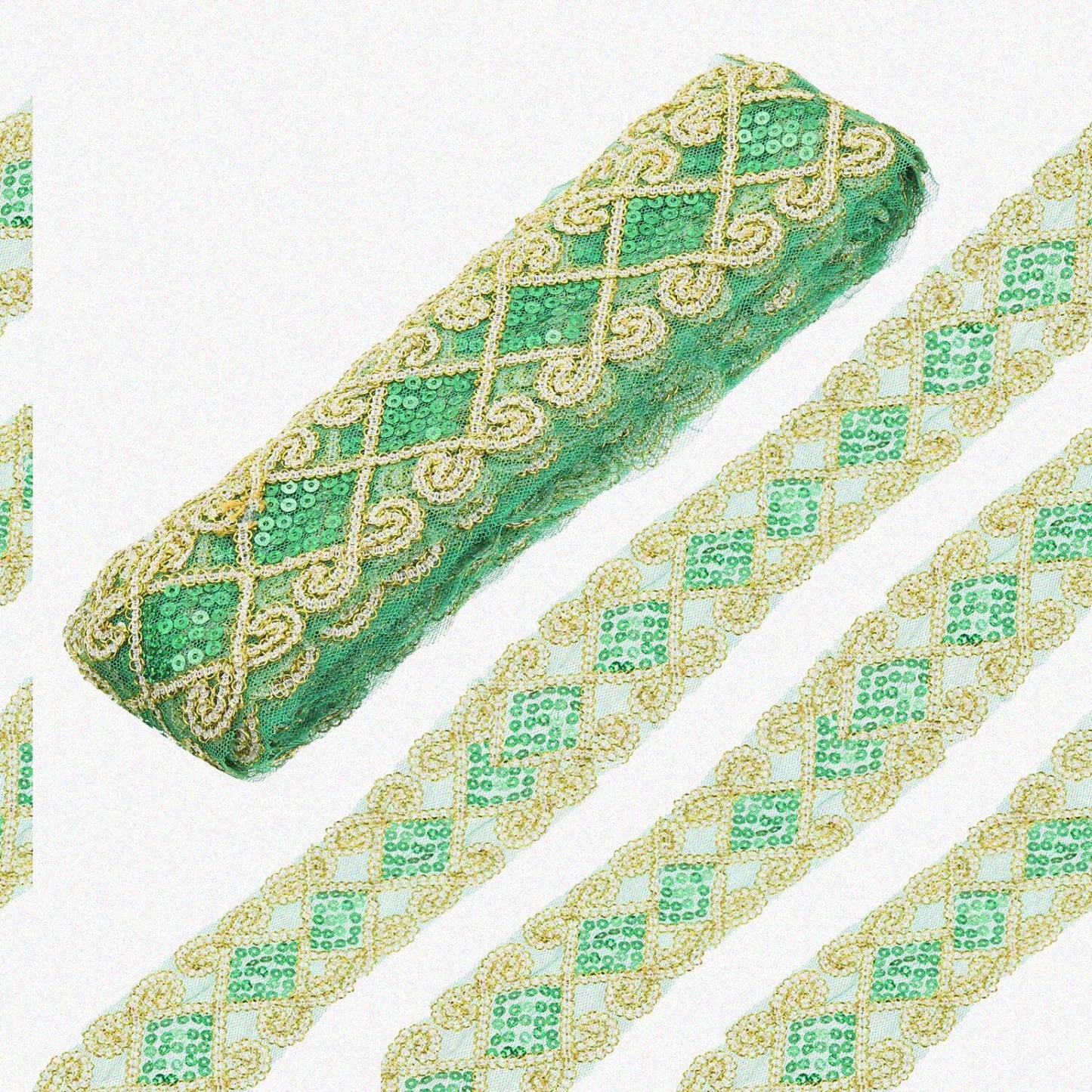 10 Yard Green Beaded Sequin Lace Trim 2.36 Inch