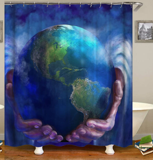 Fabric Shower Curtain 72x72 Inches with 12 Hooks