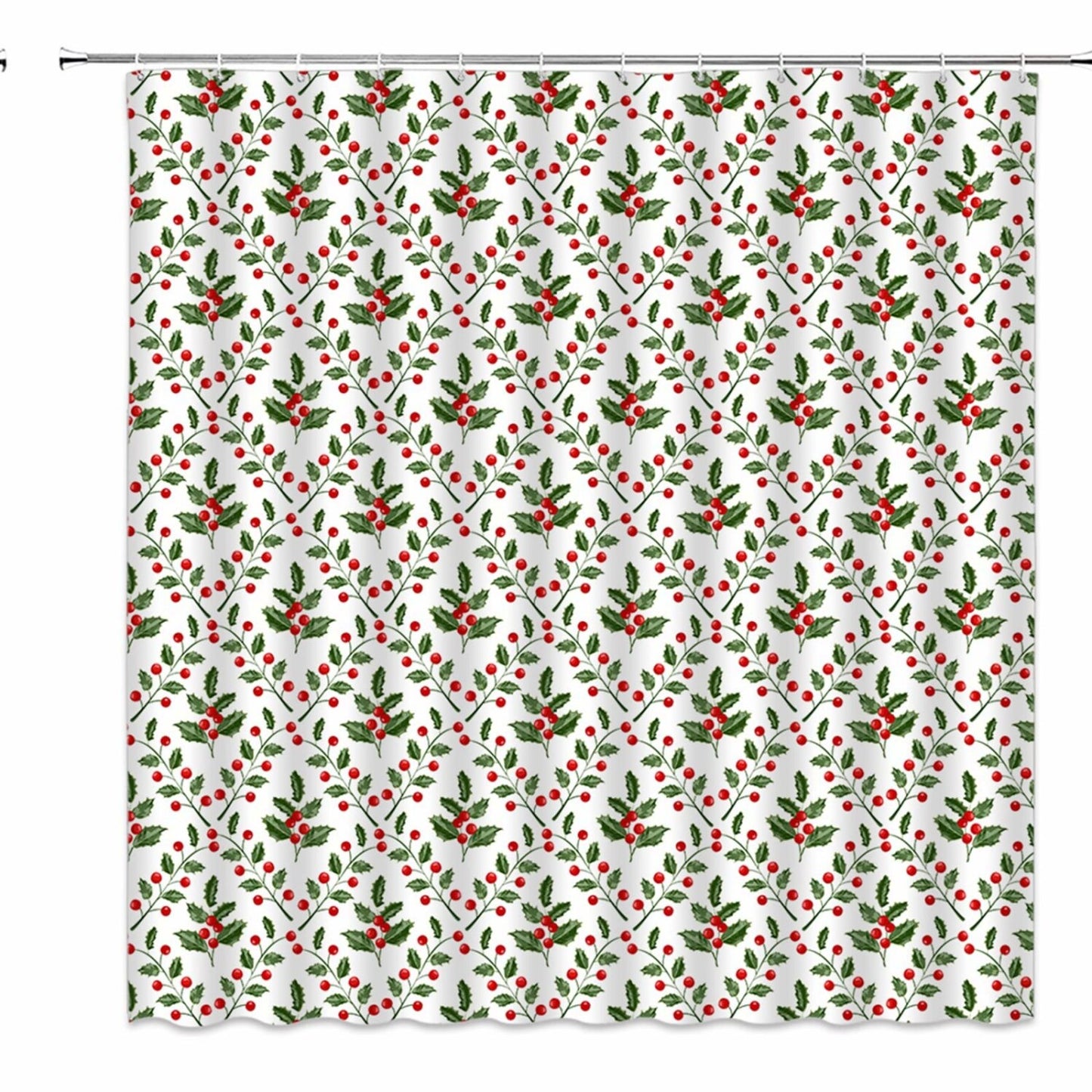 Holly Berry Leaf Shower Curtain Red Green