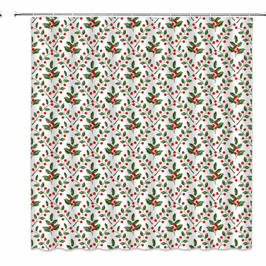 Holly Berry Leaf Shower Curtain Red Green