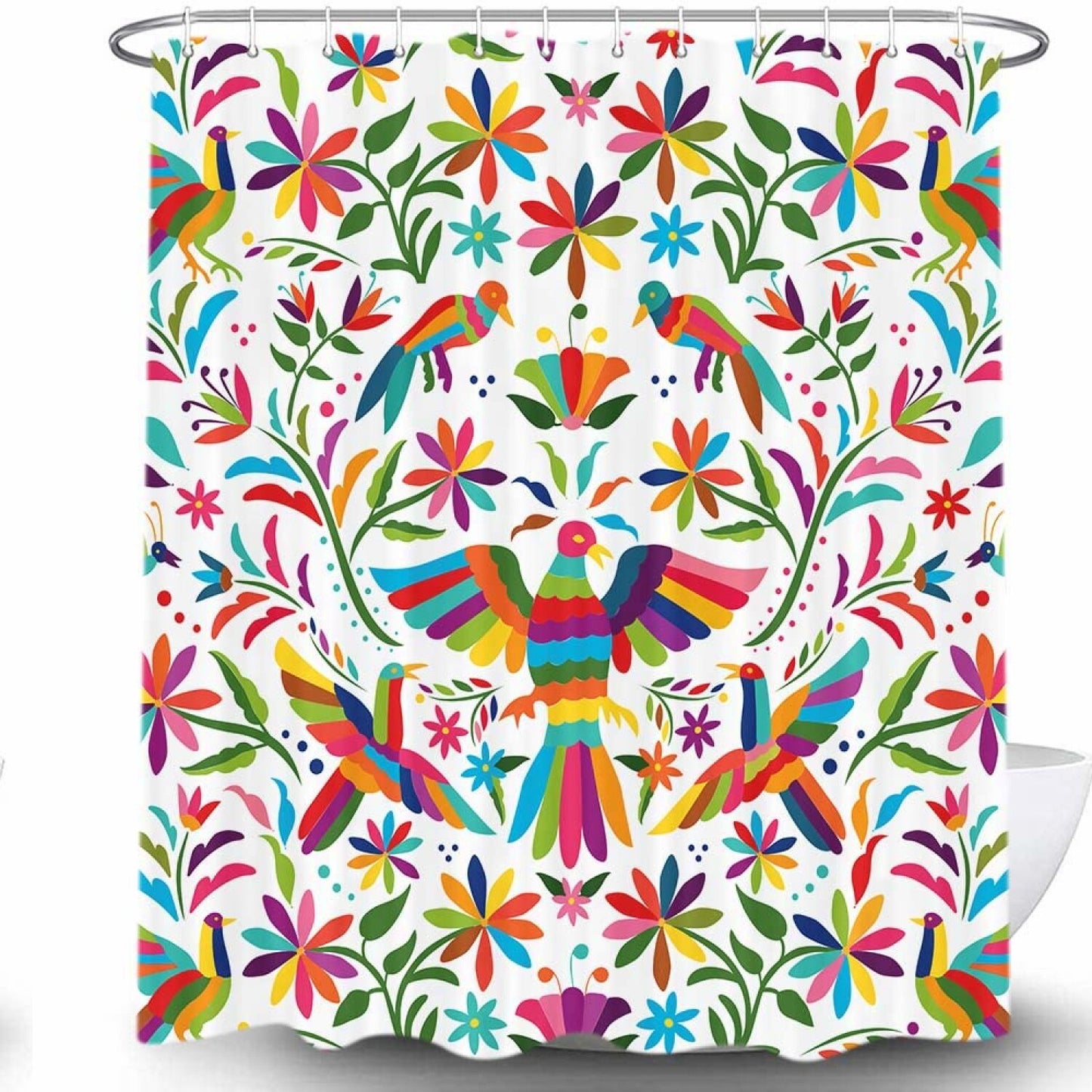 Mexico Floral Shower Curtain 69x70 Bluebird Otomi Style