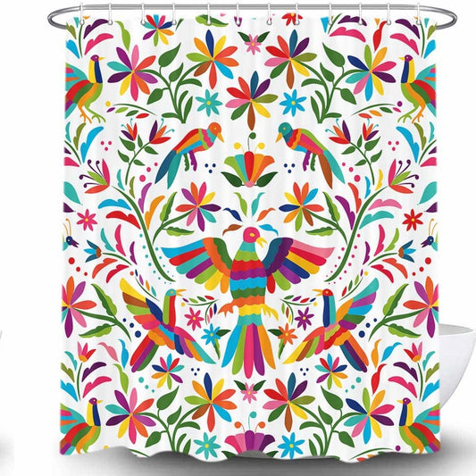 Mexico Floral Shower Curtain 69x70 Bluebird Otomi Style