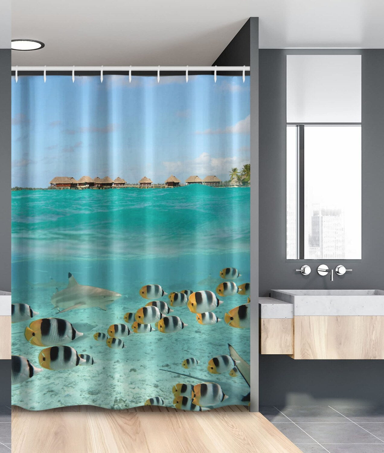Ocean Shark and Fish Shower Curtain 54x78 inches