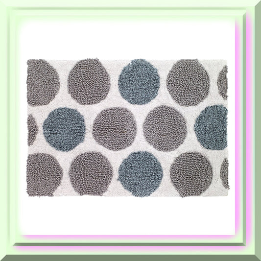 Cotton Bath Mat 20"x30" Non-Skid Blue Grey White