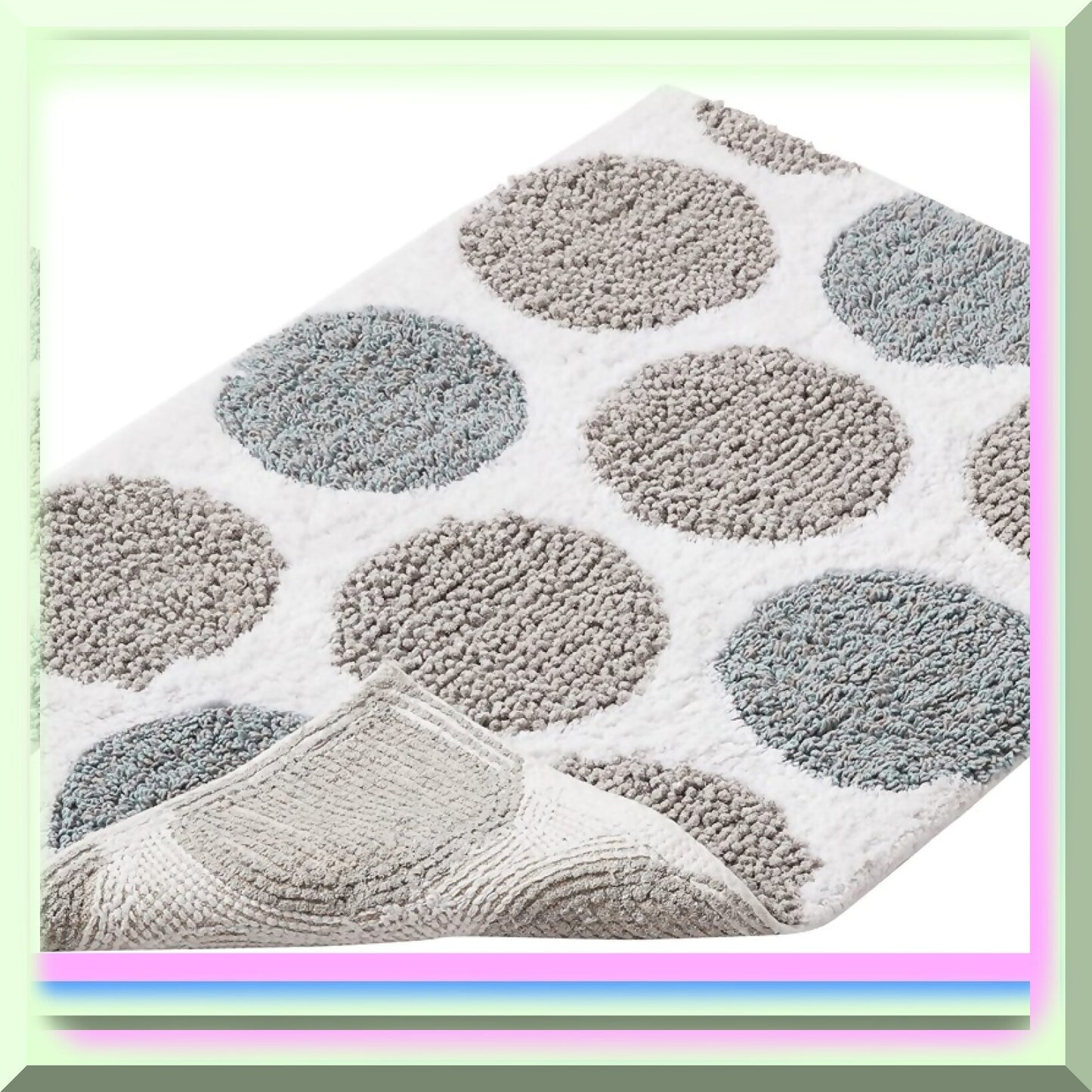Cotton Bath Mat 20"x30" Non-Skid Blue Grey White