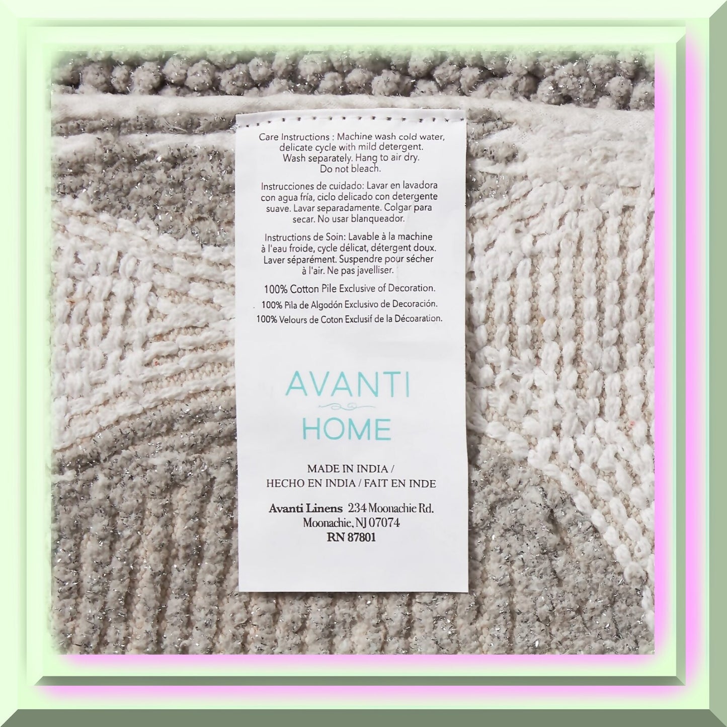 Cotton Bath Mat 20"x30" Non-Skid Blue Grey White