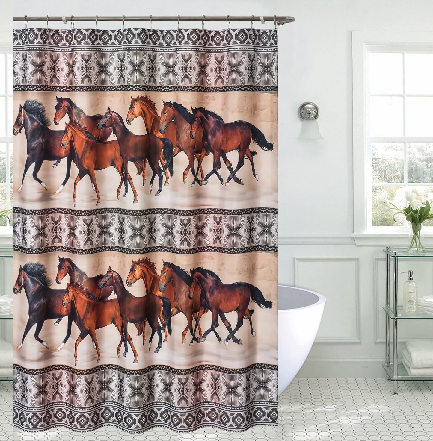 Horse Valley Southwestern Geometric Tribal Mustang Shower Curtain