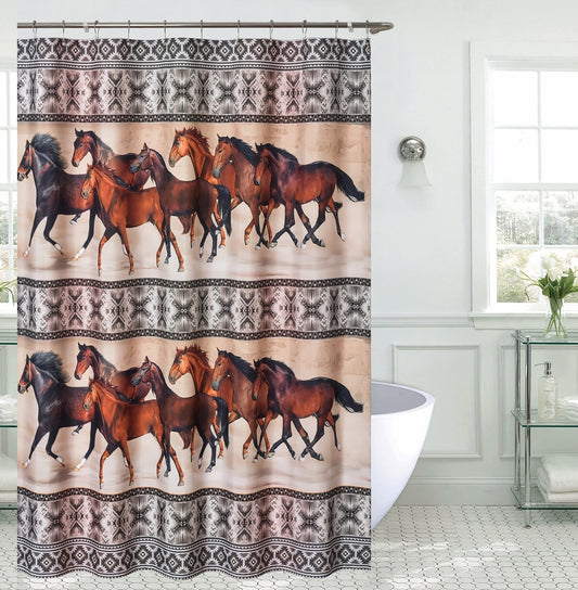 Horse Valley Southwestern Geometric Tribal Mustang Shower Curtain