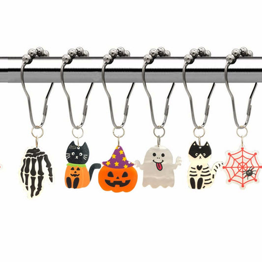 Set of 12 Stainless Steel Shower Curtain Hooks with Decor Pendants