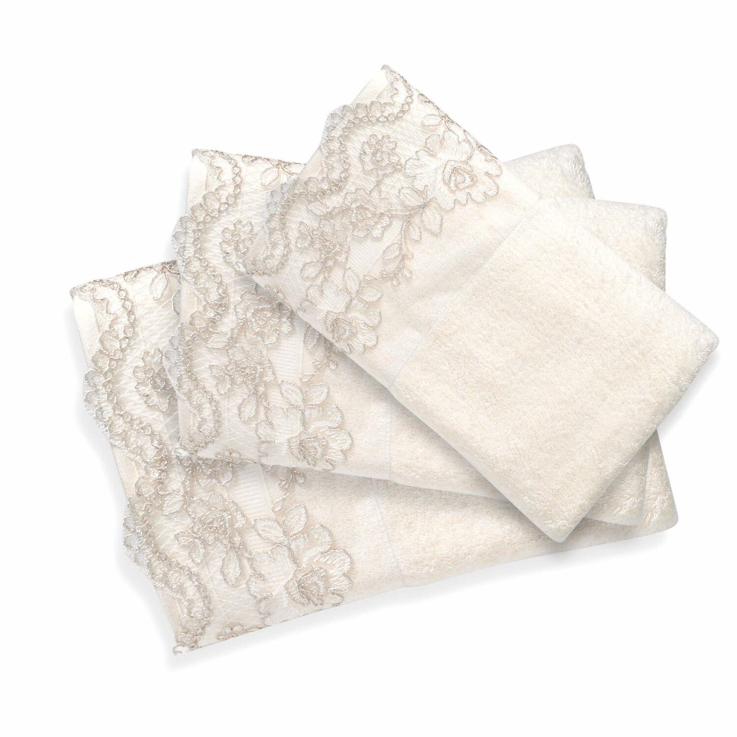 3PC Towel Set Rose Vine Beige-Taupe