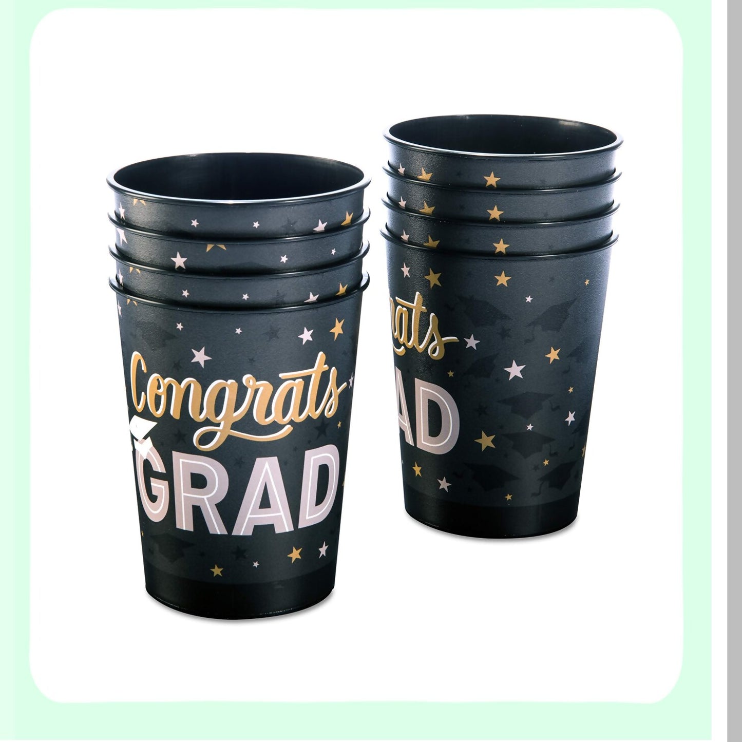 Graduation Party Cups, 8-Count, 16 oz, Reusable