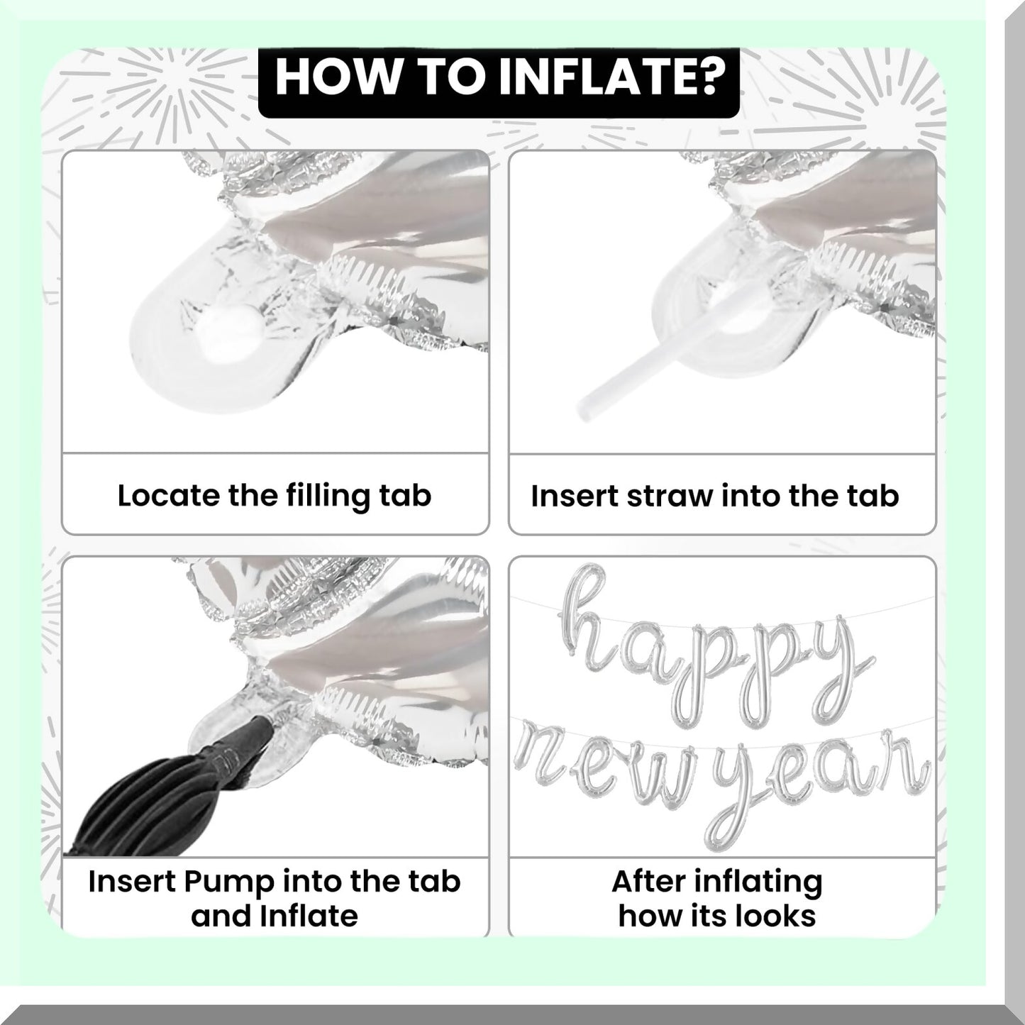 Silver Happy New Year Balloons and Banner for 2024 Celebrations