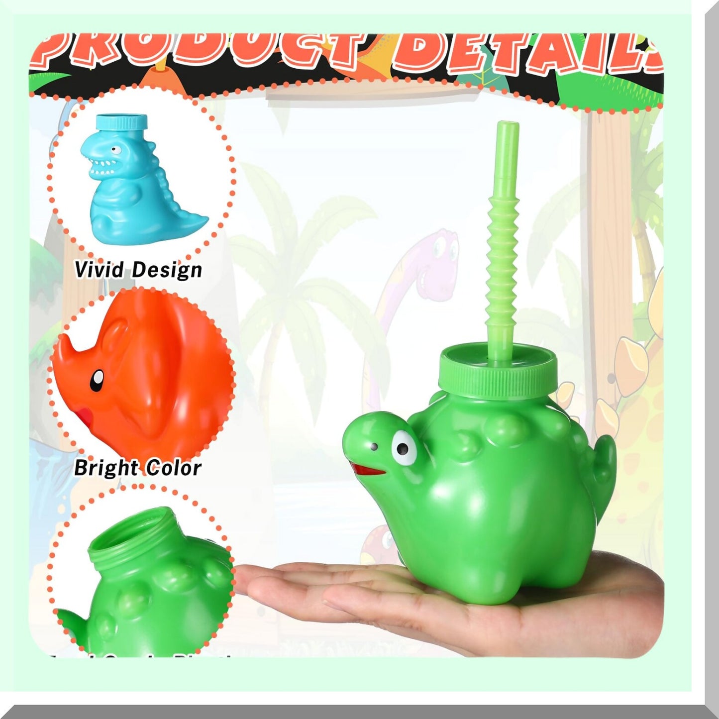 Dinosaur Cups with Straws and Lids for Parties