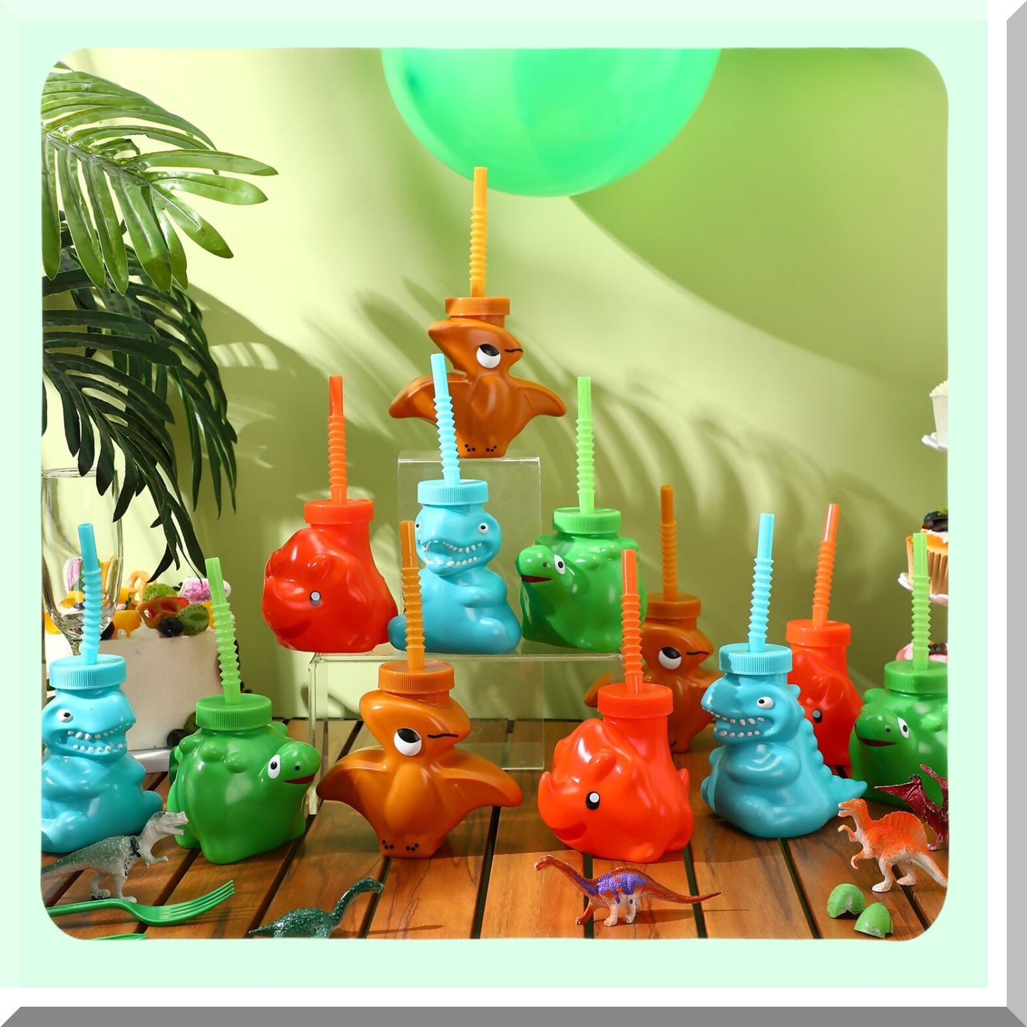 Dinosaur Cups with Straws and Lids for Parties